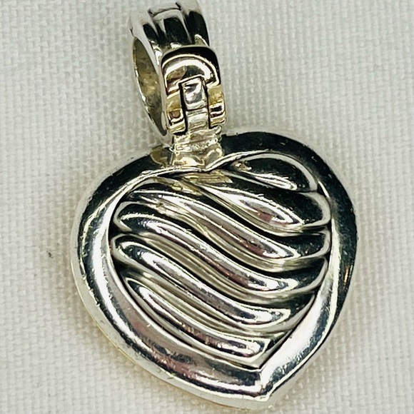 David Yurman 18K & Sterling Silver Heart Locket Enhancer Pendant - Picture 2 of 6